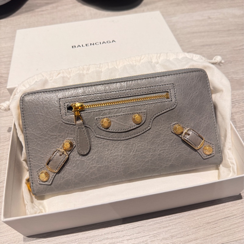 🎉降價🎉BALENCIAGA 巴黎世家 Giant 金釦羊皮拉鍊長夾(灰色)-10