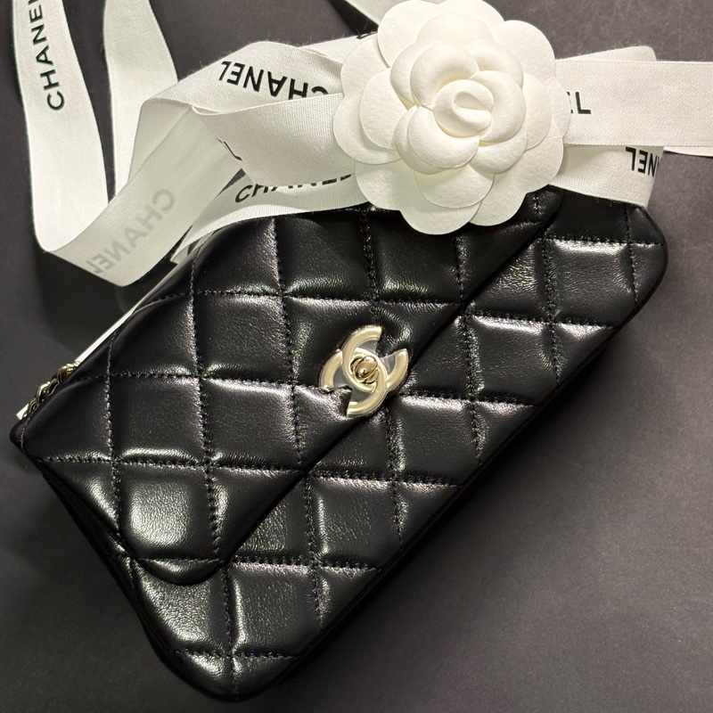 香奈兒 CHANEL 25S 超夯 手機包 CF20 平替款 mini cf20 黑金-3