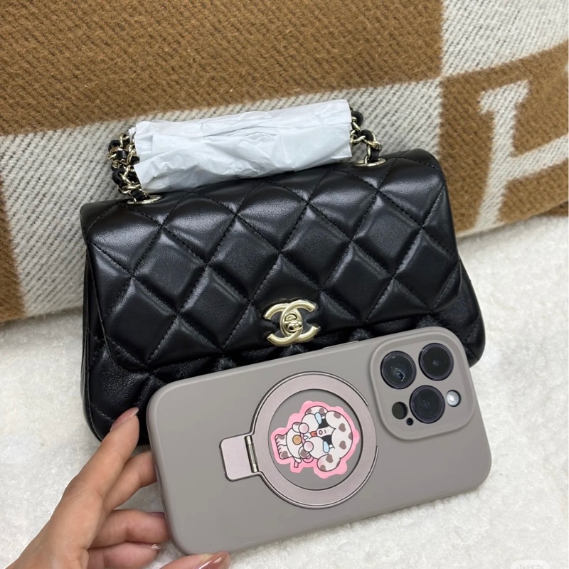 甜甜價❤️全新 香奈兒 CHANEL 25S 超夯 手機包 CF20 平替款 mini cf20 黑金-4