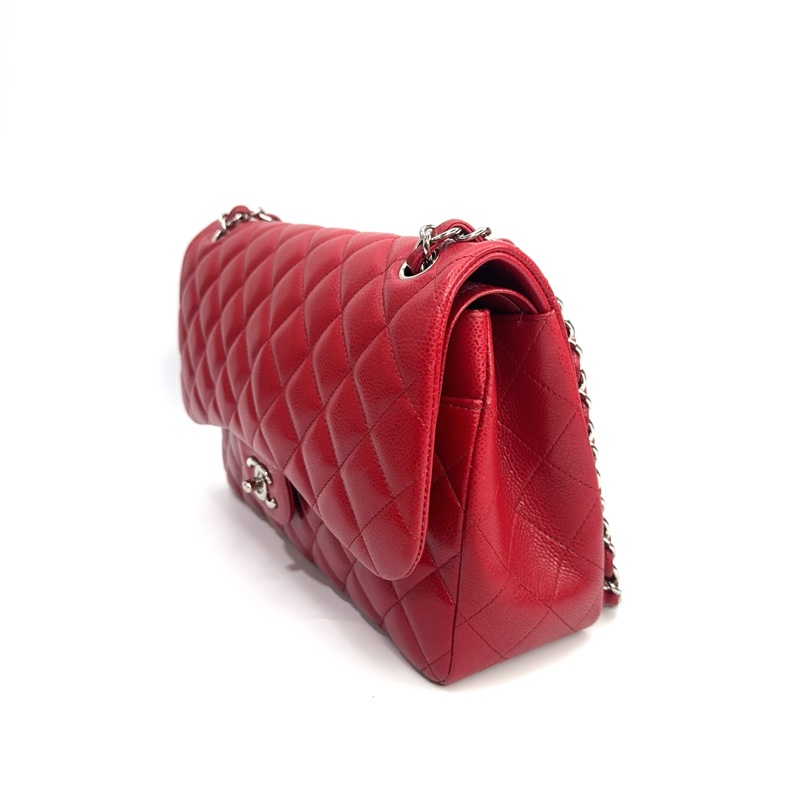 Chanel 紅色荔枝牛皮銀釦Coco 30-3