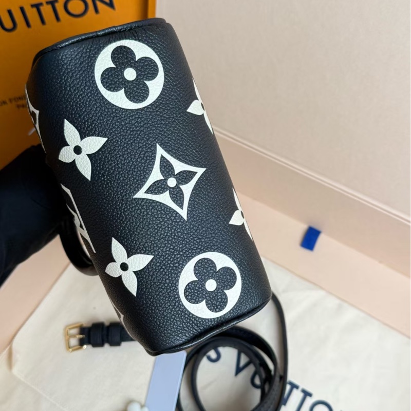 V/路易威登 Speedy nano 枕頭包Mini 黑白老花手提單肩斜挎包 女款 可調節可拆卸肩帶-2