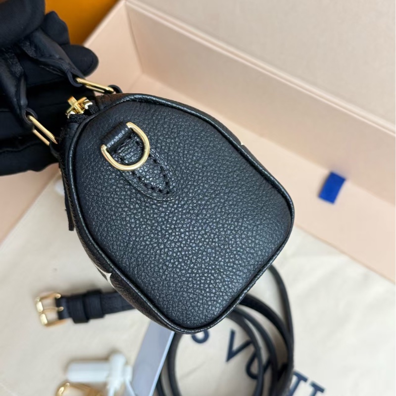 V/路易威登 Speedy nano 枕頭包Mini 黑白老花手提單肩斜挎包 女款 可調節可拆卸肩帶-3