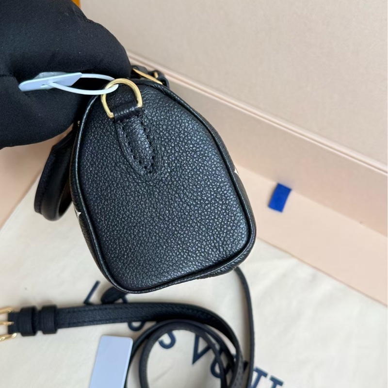 V/路易威登 Speedy nano 枕頭包Mini 黑白老花手提單肩斜挎包 女款 可調節可拆卸肩帶-4