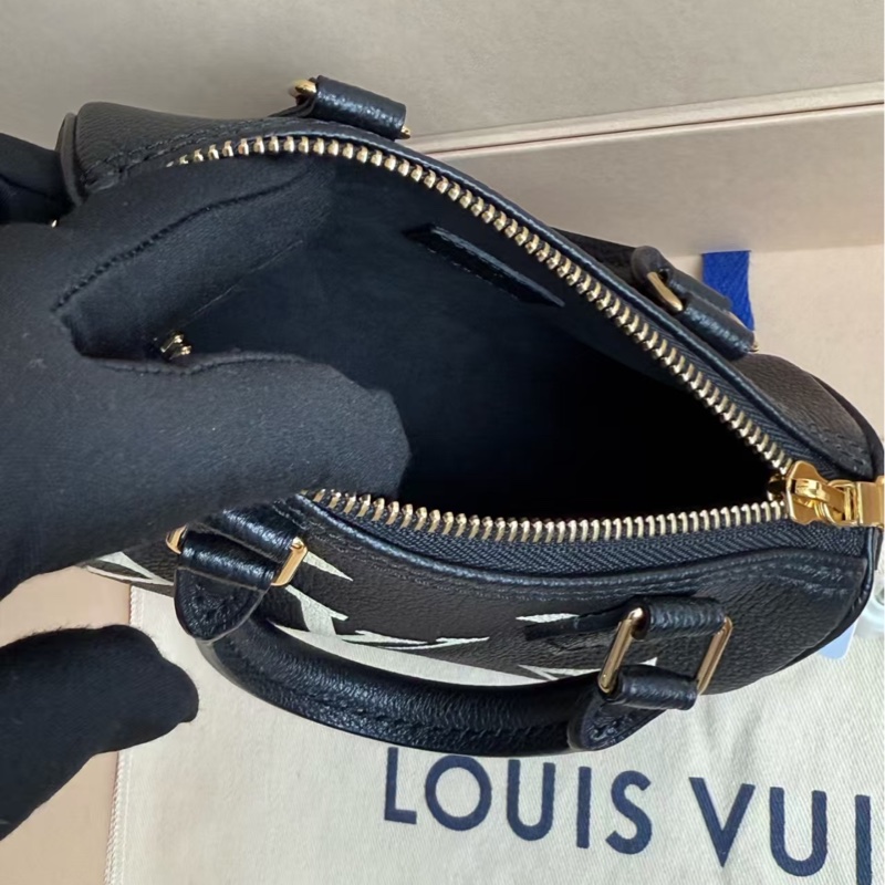 V/路易威登 Speedy nano 枕頭包Mini 黑白老花手提單肩斜挎包 女款 可調節可拆卸肩帶-5