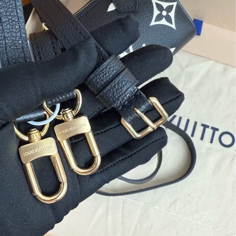 V/路易威登 Speedy nano 枕頭包Mini 黑白老花手提單肩斜挎包 女款 可調節可拆卸肩帶-7