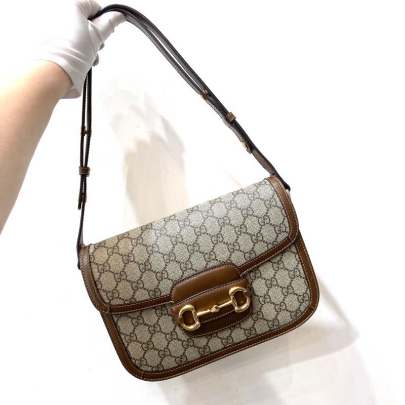 Gucci 1955 棕色 老花 中號 馬鞍包 腋下包 單肩斜挎包-0