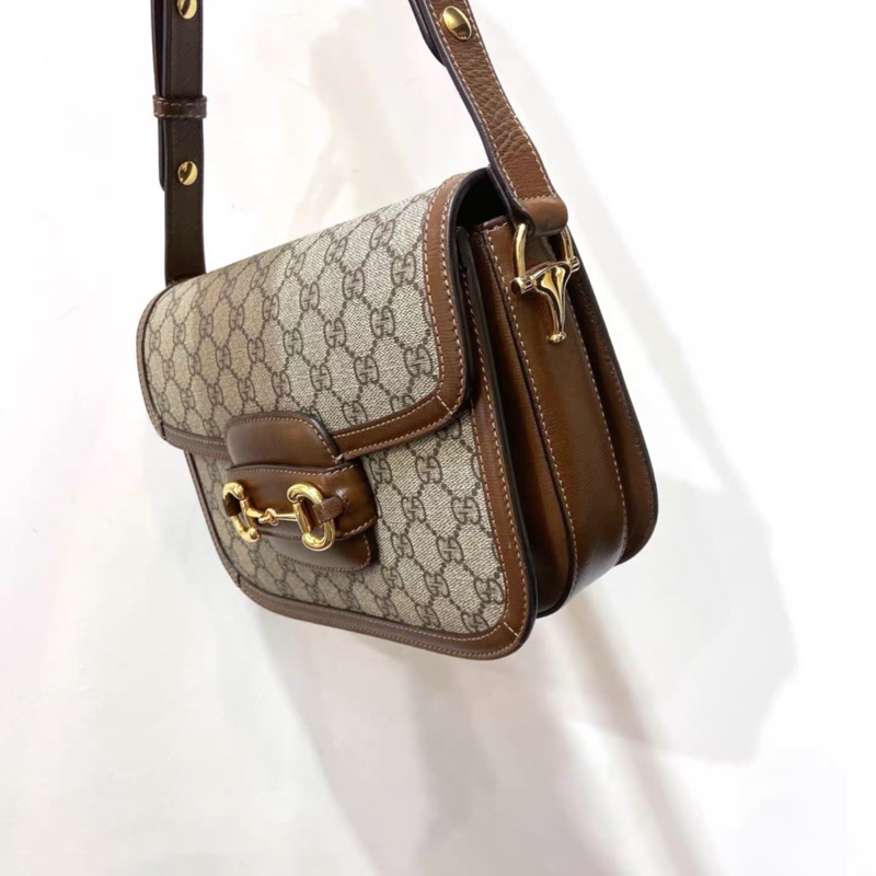 Gucci 1955 棕色 老花 中號 馬鞍包 腋下包 單肩斜挎包-1