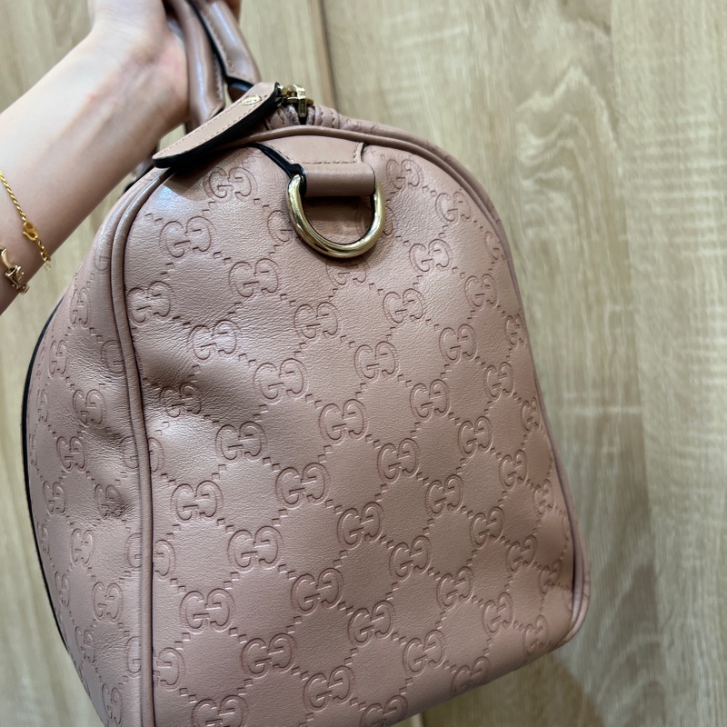 Gucci 藕粉色牛皮手提波士頓包-3