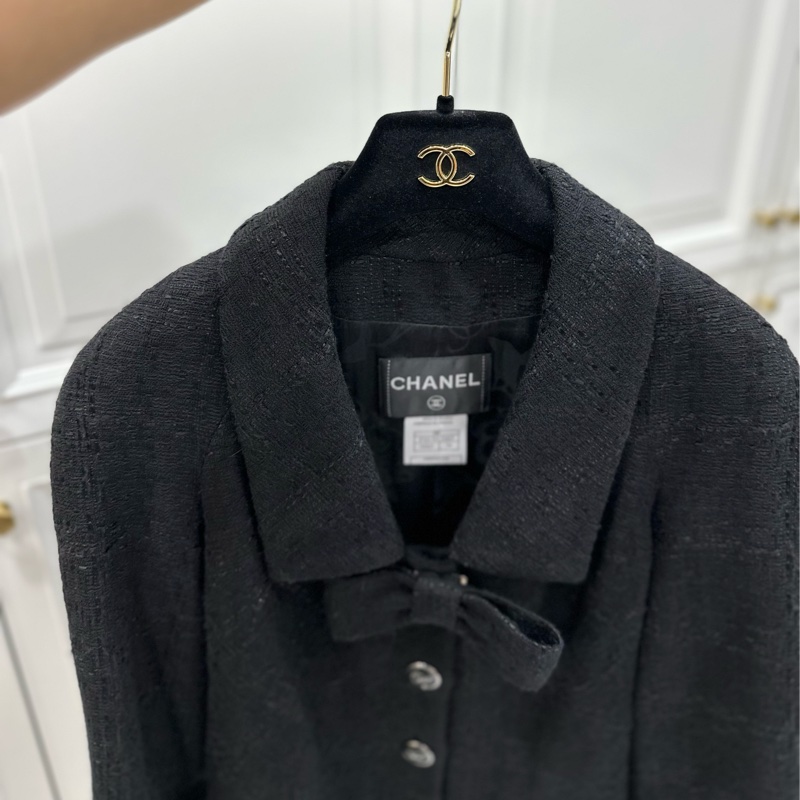 CHANEL 香奈兒 黑色 小香風 蝴蝶結 短大衣 西外 外套 西裝外套-3