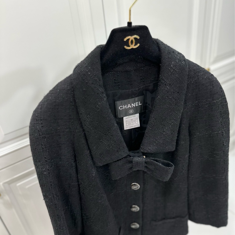 CHANEL 香奈兒 黑色 小香風 蝴蝶結 短大衣 西外 外套 西裝外套-5
