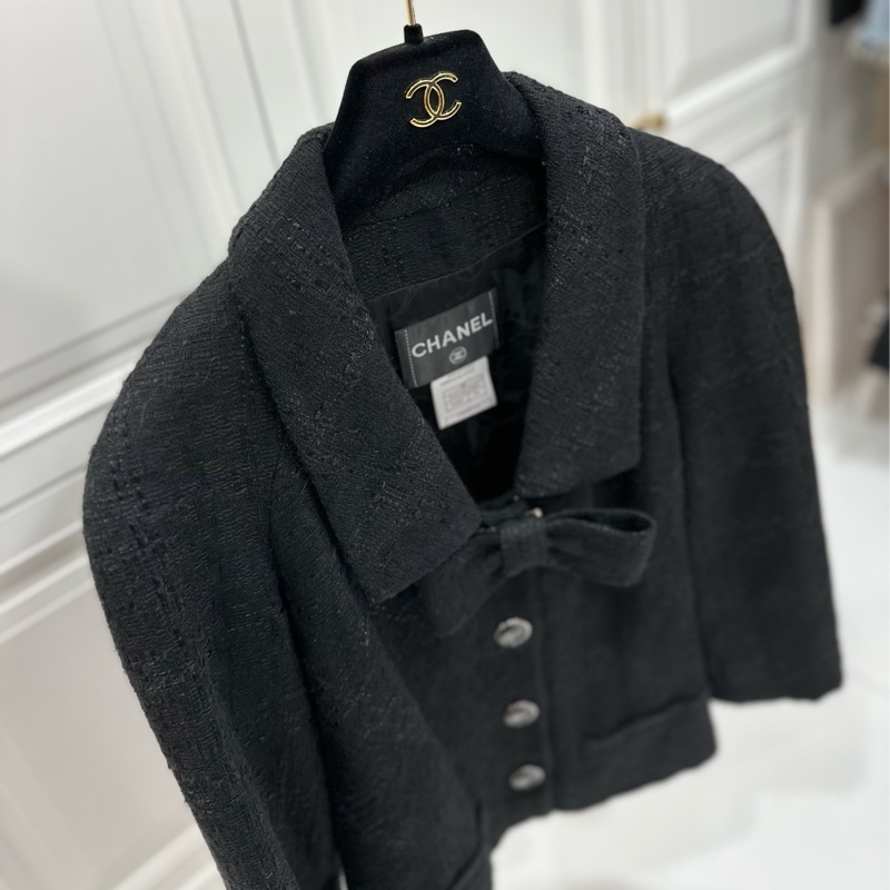 CHANEL 香奈兒 黑色 小香風 蝴蝶結 短大衣 西外 外套 西裝外套-6