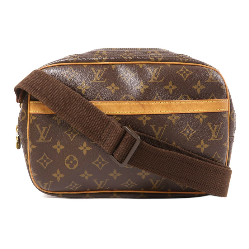 LOUIS VUITTON Monogram Reporter PM金扣肩背袋棕色-0