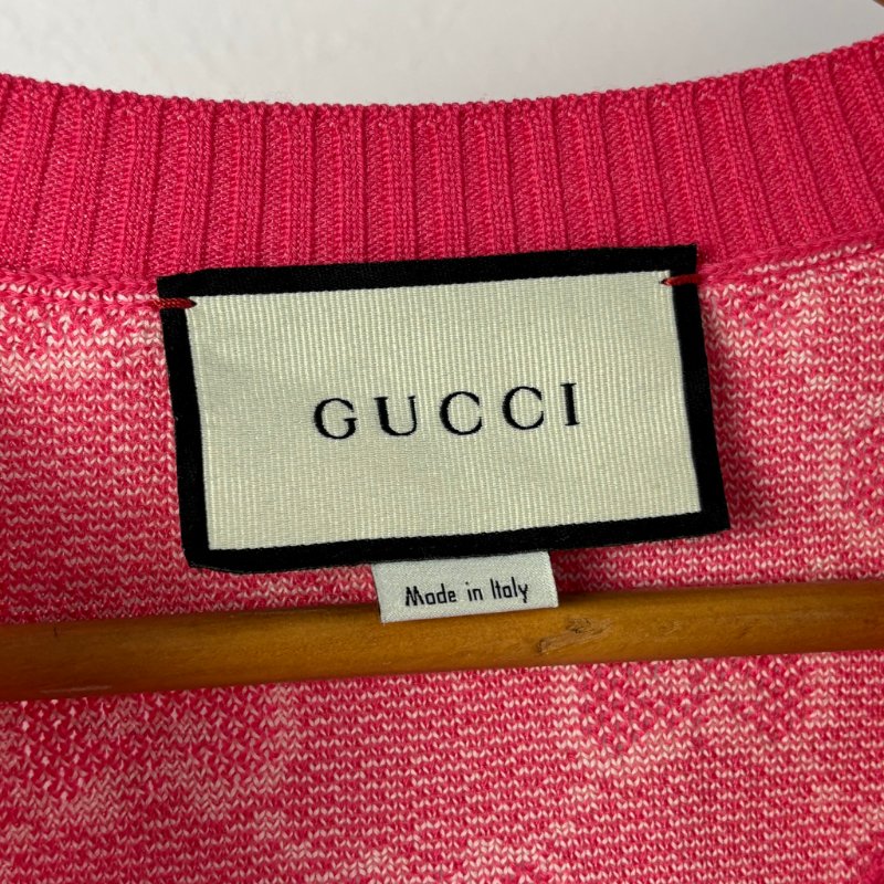 ::GUCCI:: 桃紅色 滿版雙G字母鉤花毛衣開衫經典Logo-5