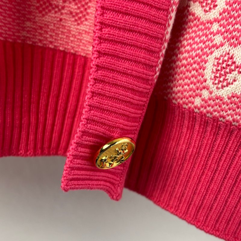 ::GUCCI:: 桃紅色 滿版雙G字母鉤花毛衣開衫經典Logo-7