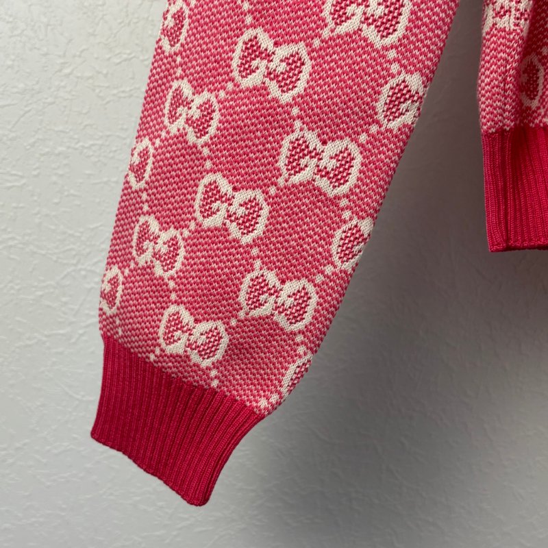 ::GUCCI:: 桃紅色 滿版雙G字母鉤花毛衣開衫經典Logo-9