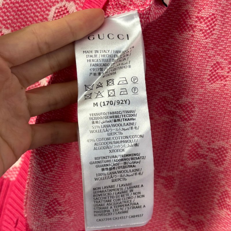 ::GUCCI:: 桃紅色 滿版雙G字母鉤花毛衣開衫經典Logo-12
