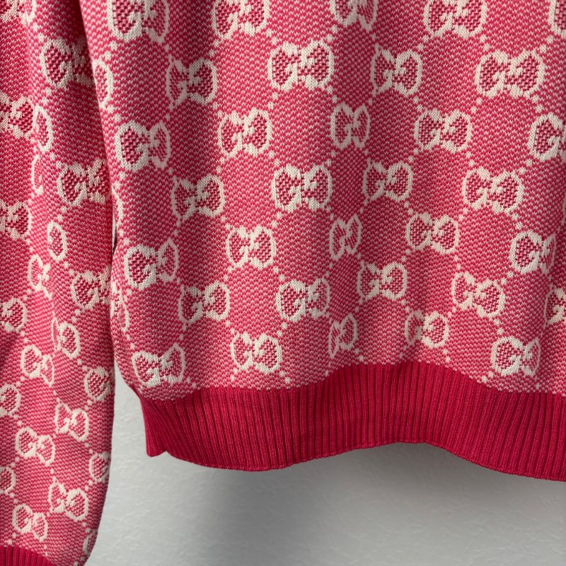 ::GUCCI:: 桃紅色 滿版雙G字母鉤花毛衣開衫經典Logo-18
