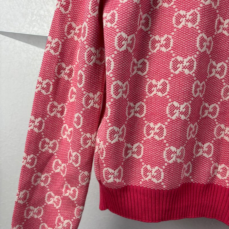 ::GUCCI:: 桃紅色 滿版雙G字母鉤花毛衣開衫經典Logo-19