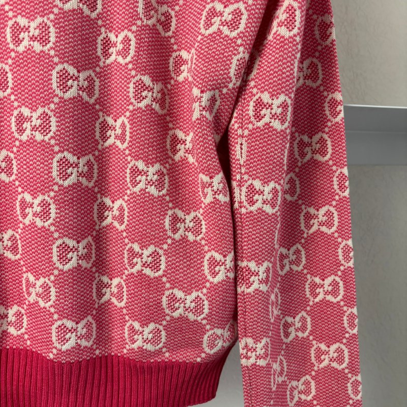 ::GUCCI:: 桃紅色 滿版雙G字母鉤花毛衣開衫經典Logo-20