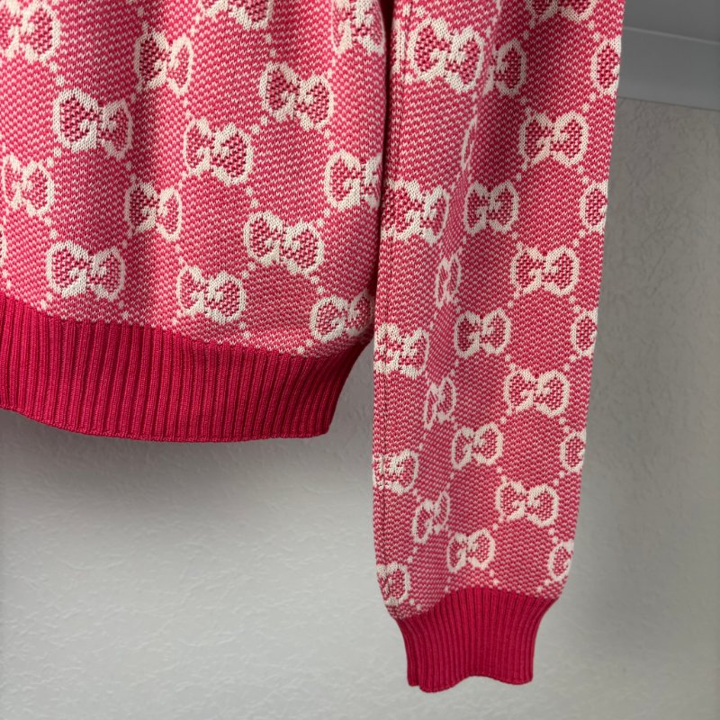 ::GUCCI:: 桃紅色 滿版雙G字母鉤花毛衣開衫經典Logo-21