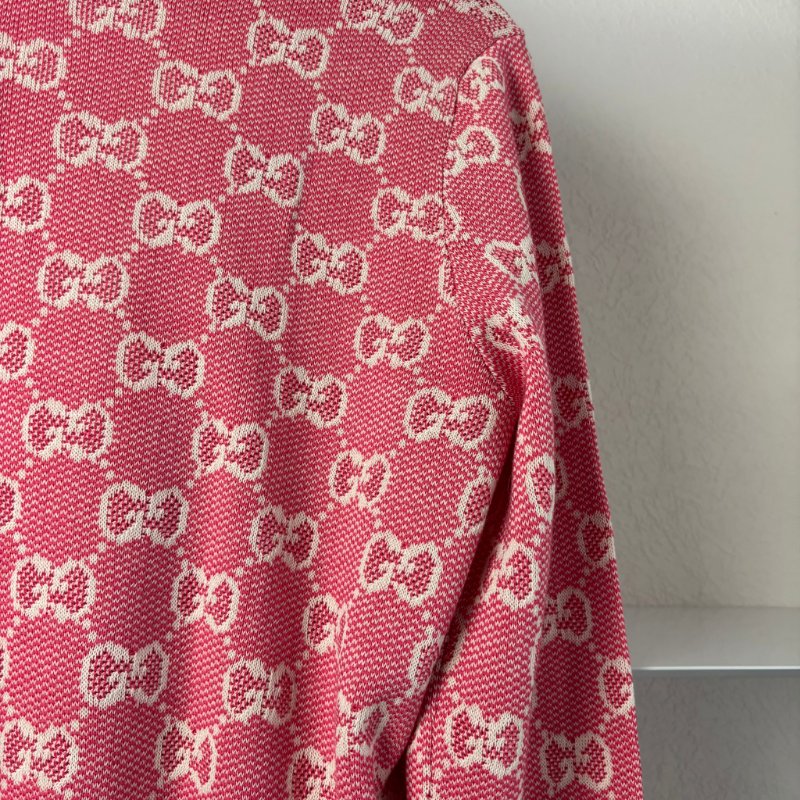 ::GUCCI:: 桃紅色 滿版雙G字母鉤花毛衣開衫經典Logo-22