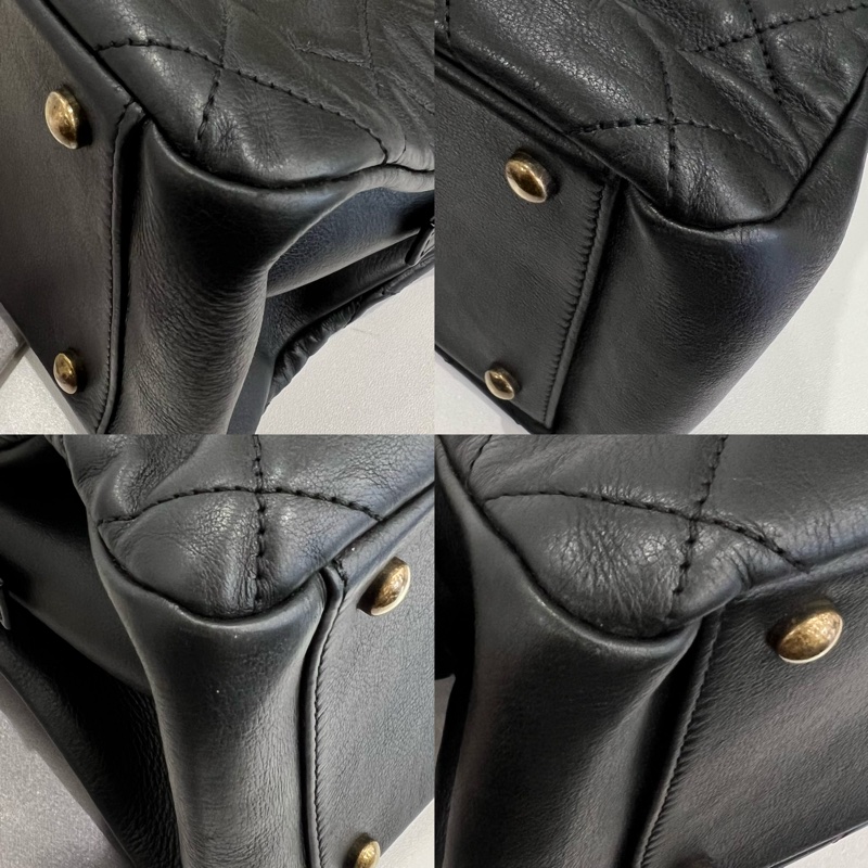 CHANEL 金釦菱格紋手提托特包 黑-11