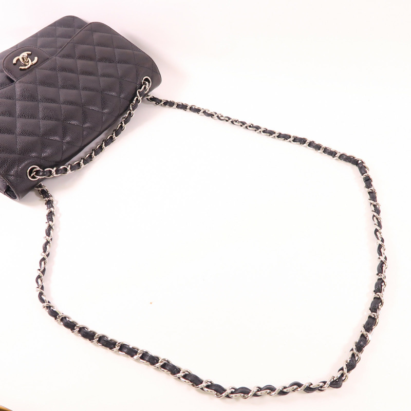 CHANEL 牛皮皮革Large Classic銀扣鏈帶肩背袋-4
