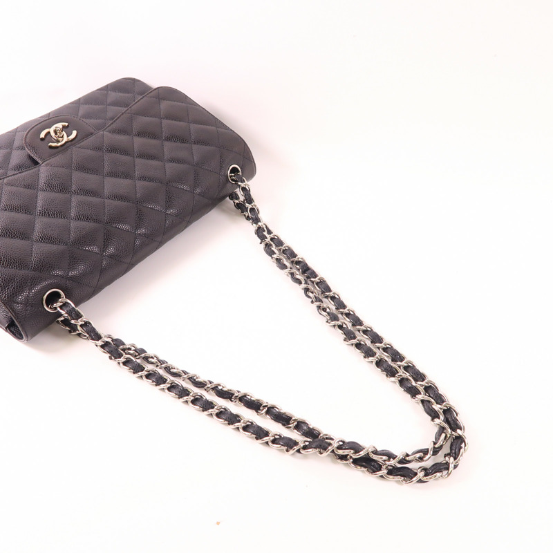 CHANEL 牛皮皮革Large Classic銀扣鏈帶肩背袋-5
