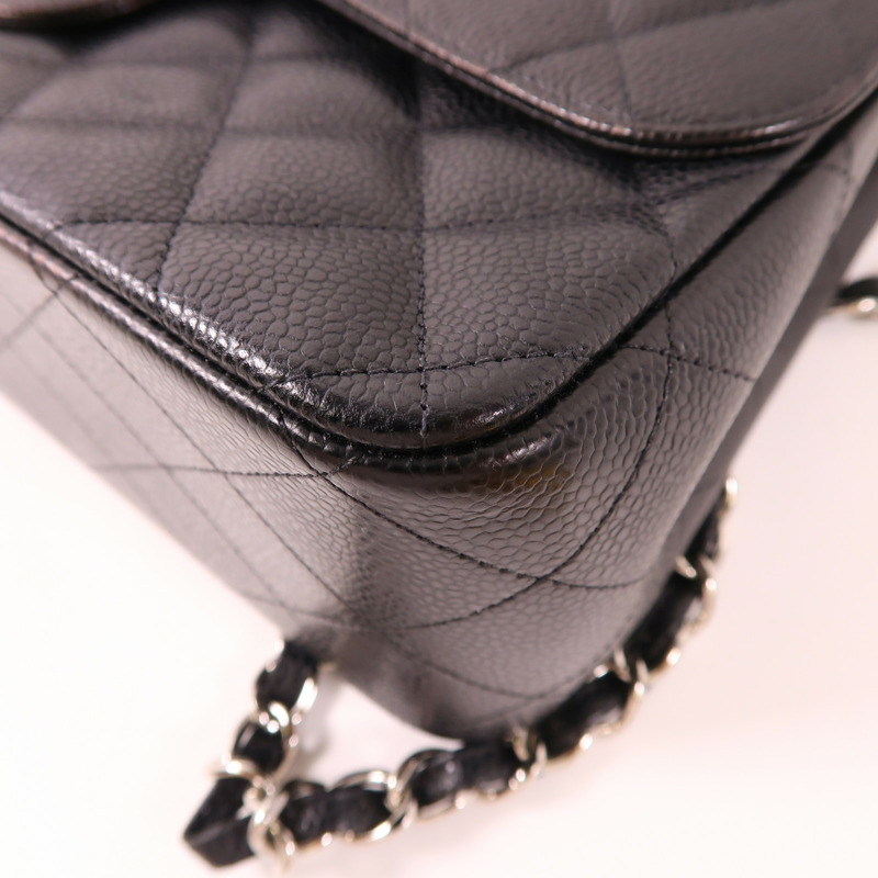 CHANEL 牛皮皮革Large Classic銀扣鏈帶肩背袋-11