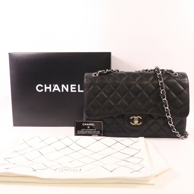 CHANEL 牛皮皮革Large Classic銀扣鏈帶肩背袋-16