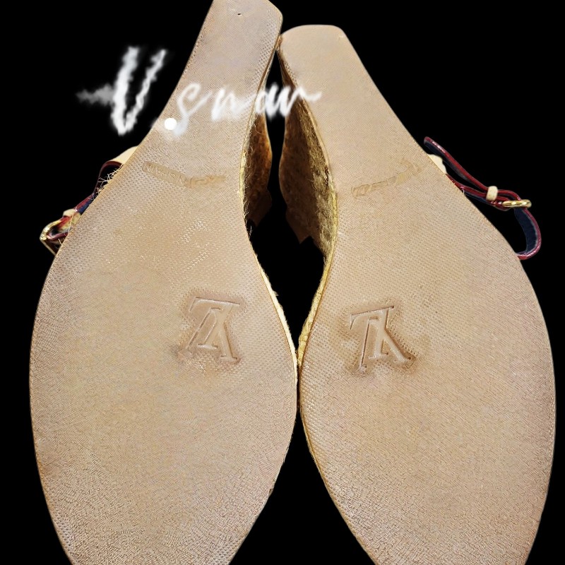 Louis vuitton 藍色丹寧緹花布楔形跟鞋-6