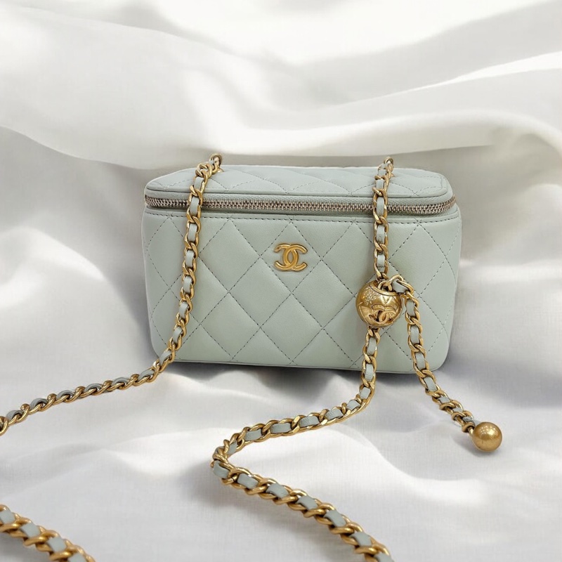 莉亞精品♡Chanel AP2303 金球長盒子 灰藍色 近新閒置品-0