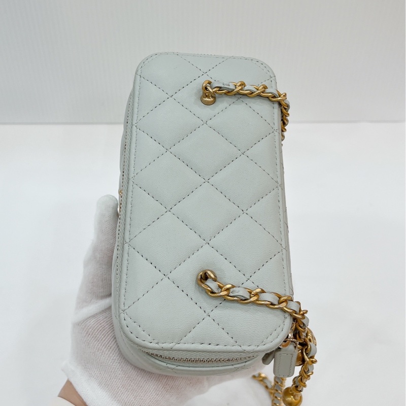 莉亞精品♡Chanel AP2303 金球長盒子 灰藍色 近新閒置品-7