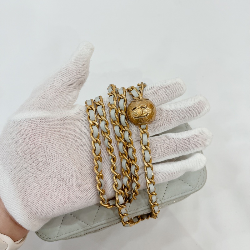 莉亞精品♡Chanel AP2303 金球長盒子 灰藍色 近新閒置品-16