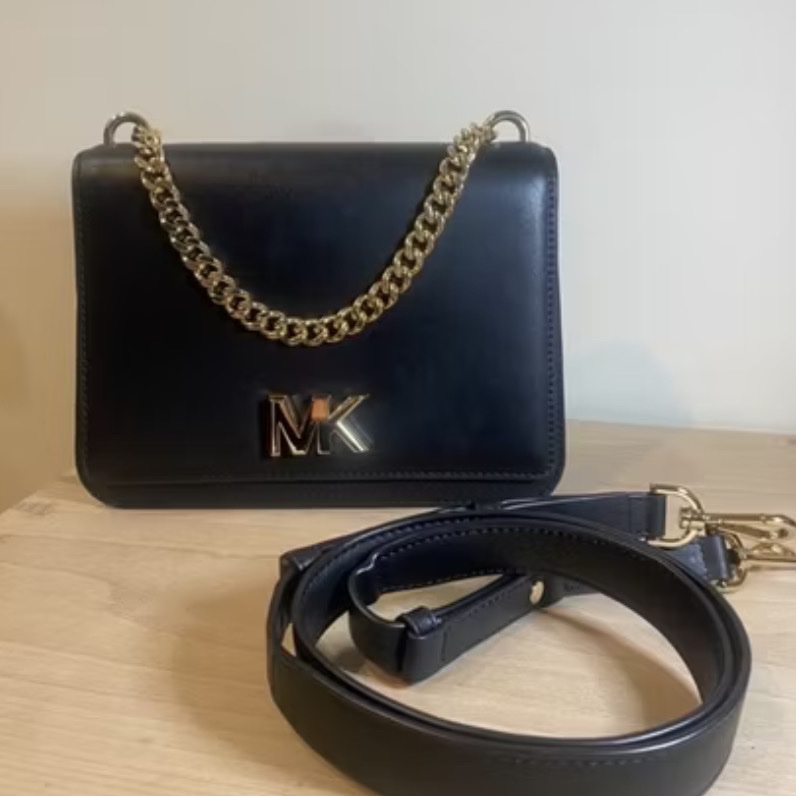 近新-MK旋轉扣鏈條側肩背風琴包方包(黑)-9