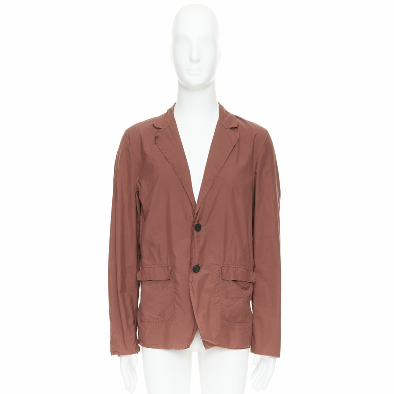 LANVIN Alber Elbaz brick red nylon cotton raw edge relaxed blazer US40 L-8