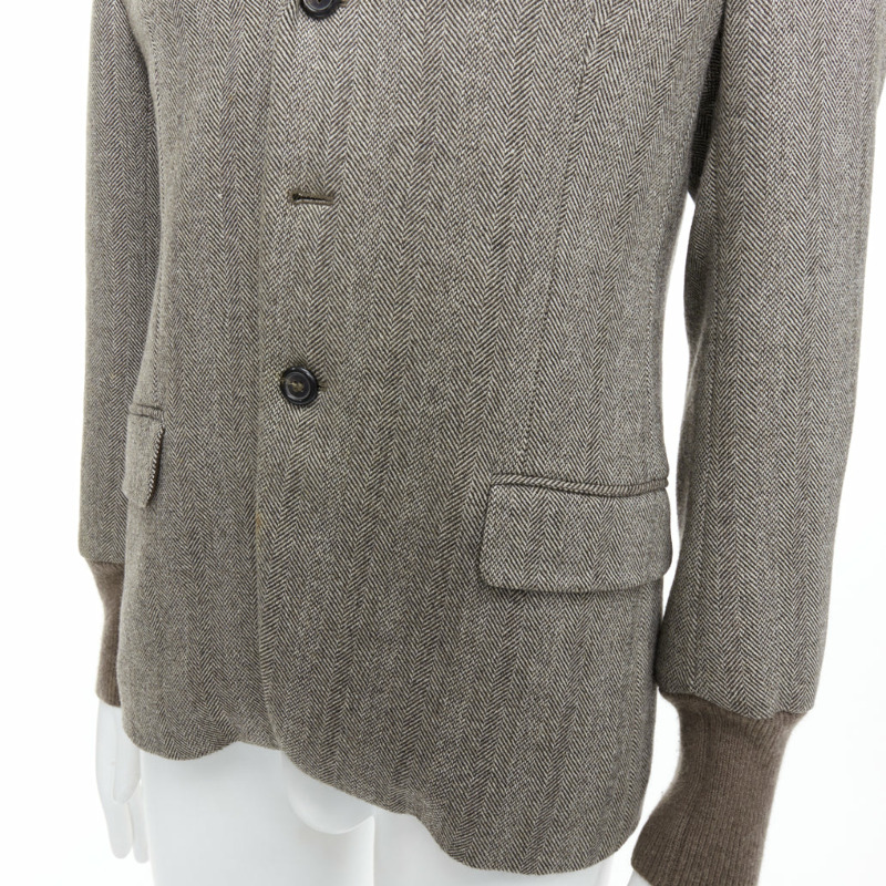 YVES SAINT LAURENT brown herringbone cashmere silk layered collar jacket FR48 M-7