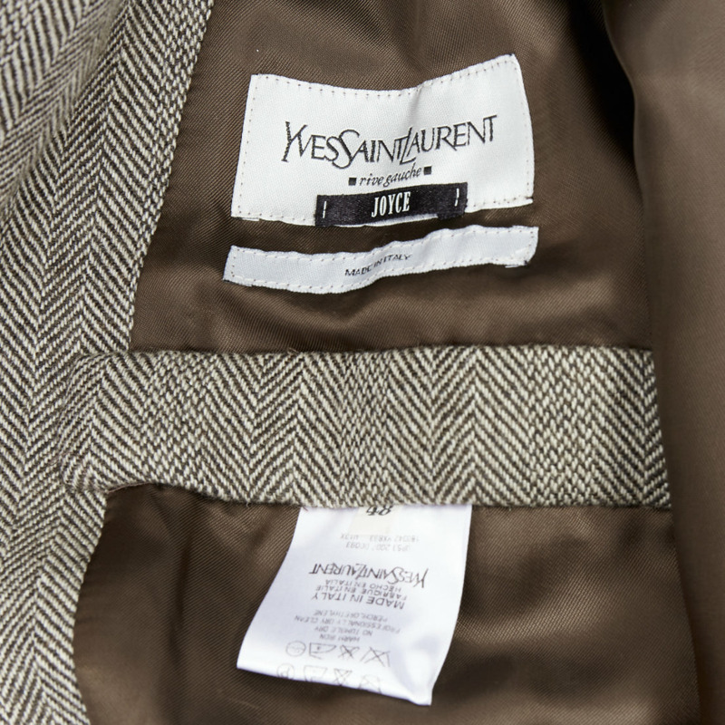 YVES SAINT LAURENT brown herringbone cashmere silk layered collar jacket FR48 M-8