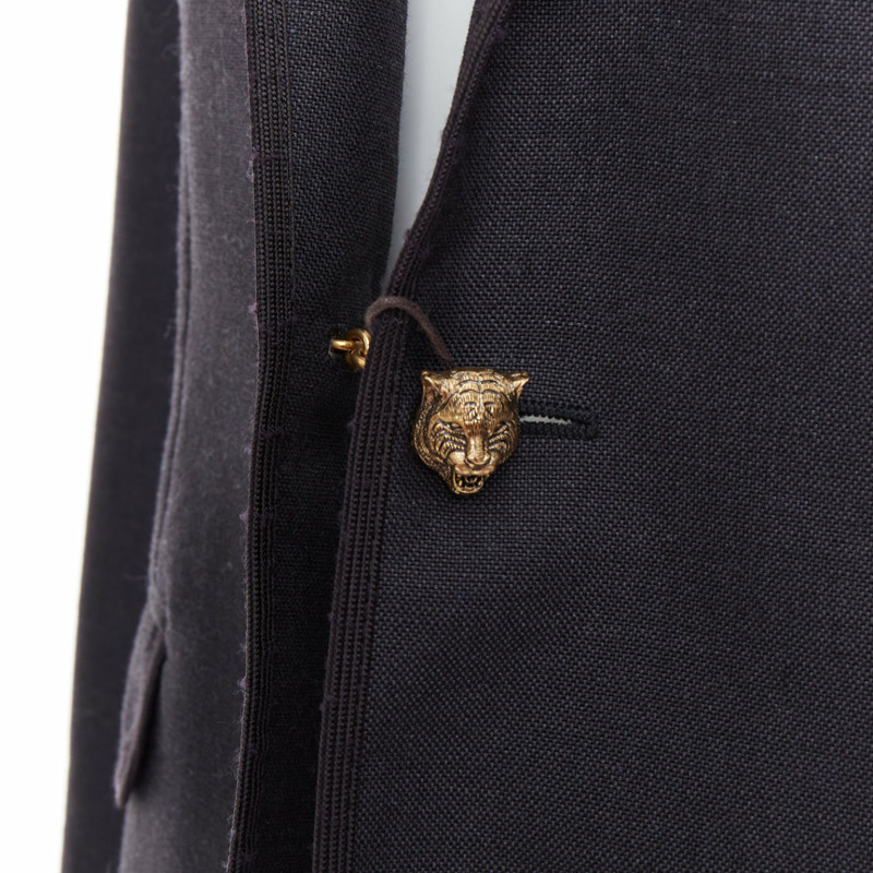 GUCCI Alessandro Michele grey wool mohair dual bronze tiger button blazer IT52 XL-1