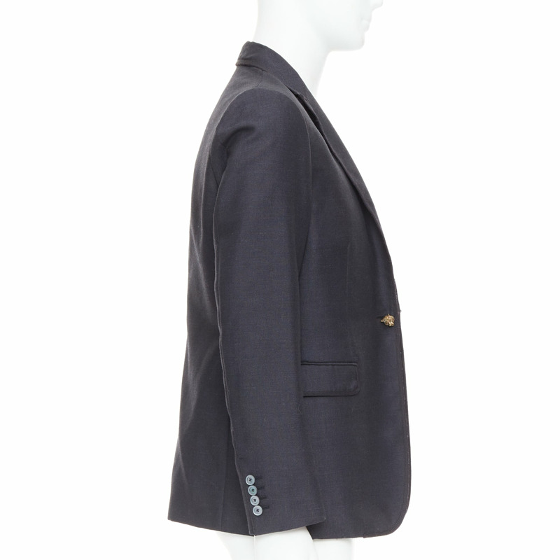 GUCCI Alessandro Michele grey wool mohair dual bronze tiger button blazer IT52 XL-3
