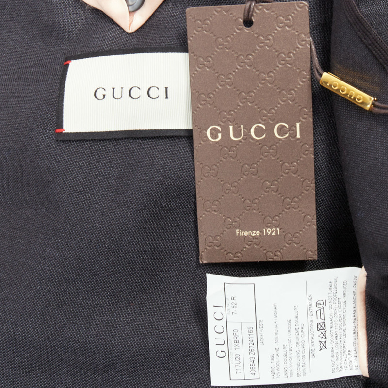 GUCCI Alessandro Michele grey wool mohair dual bronze tiger button blazer IT52 XL-7