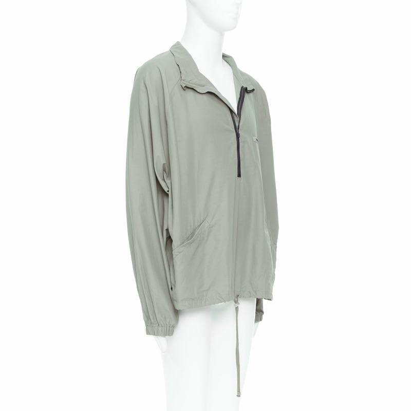 FEAR OF GOD ESSENTIALS khaki cotton nylon half zip logo pullover L-2