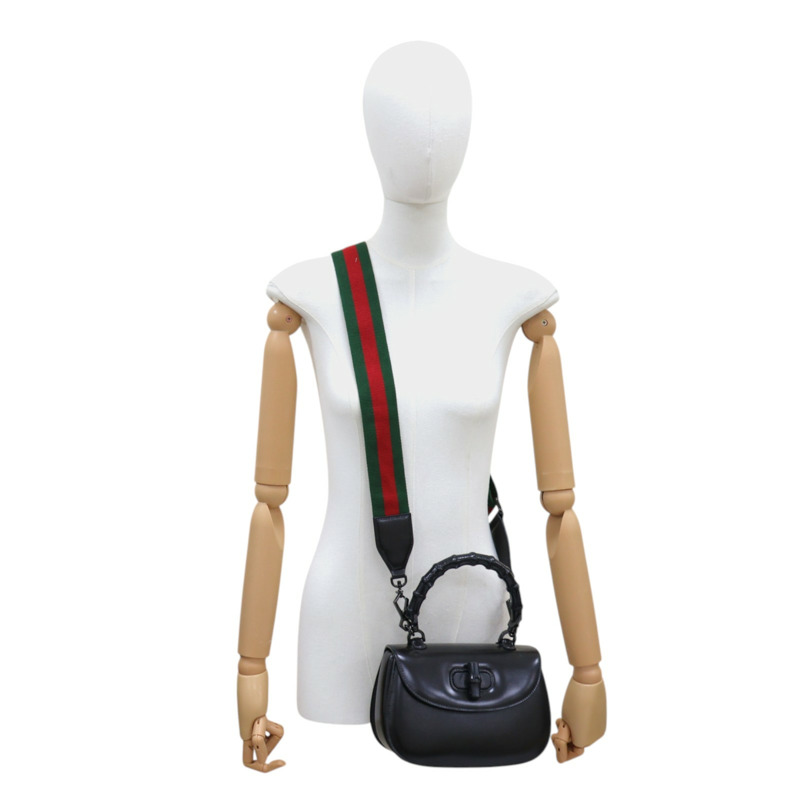 黑色皮革 Bamboo 1947 竹節兩用包 675797-12