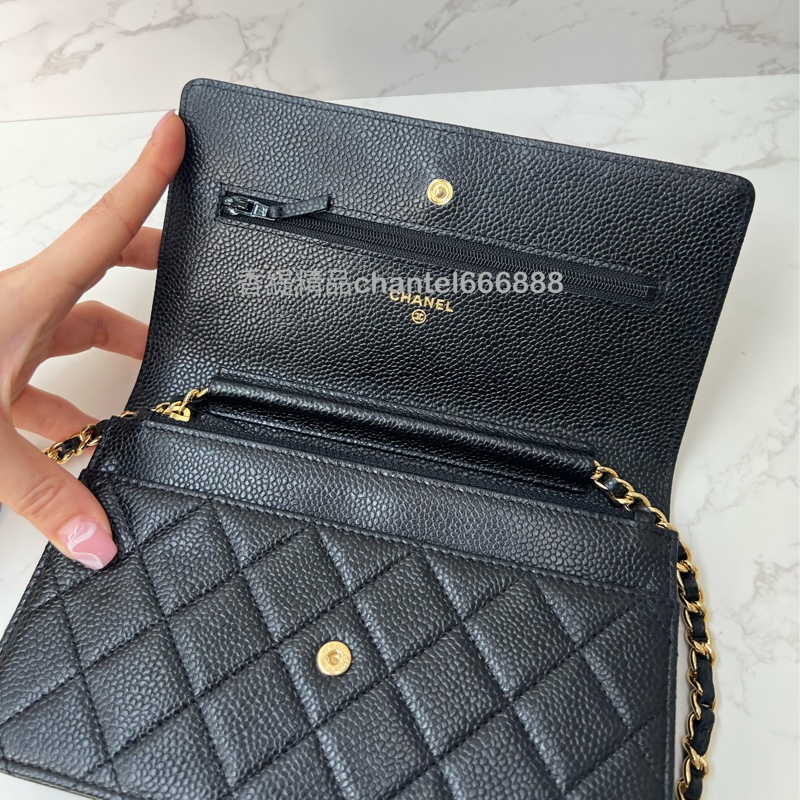 💗香緹國際精品💗 Chanel 黑金荔枝牛皮woc 閒置品-5