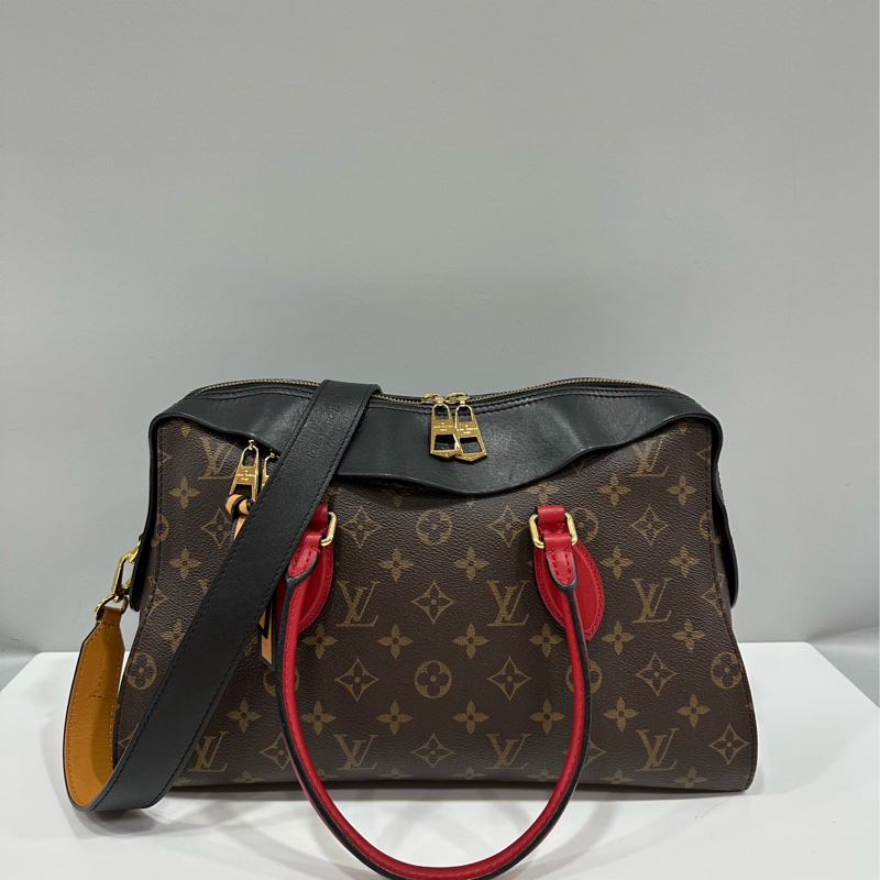 LV M41454 Tuileries 老花紅黑牛皮 手提肩背兩用包-0