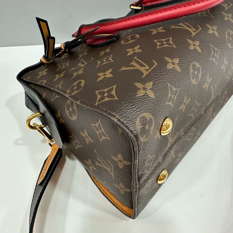 LV M41454 Tuileries 老花紅黑牛皮 手提肩背兩用包-5