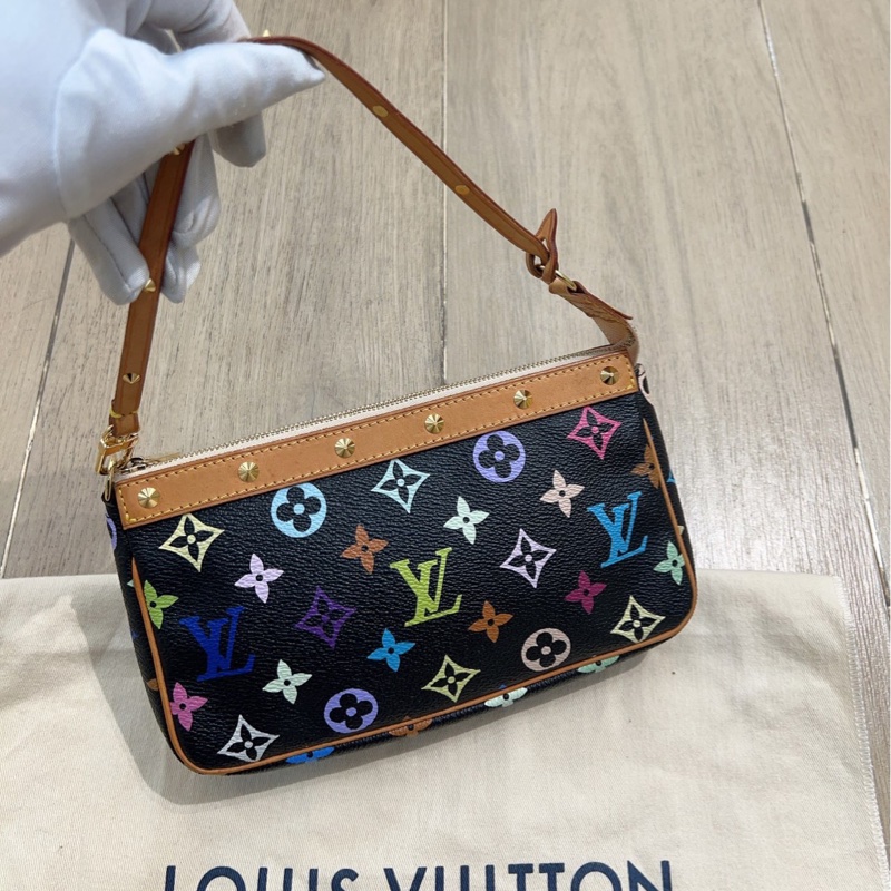 LV村上隆限定黑三彩麻將包 正常使用痕跡 內里乾淨-0