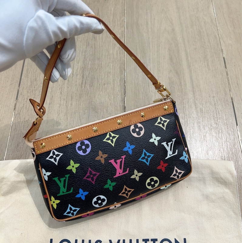 LV村上隆限定黑三彩麻將包 正常使用痕跡 內里乾淨-1