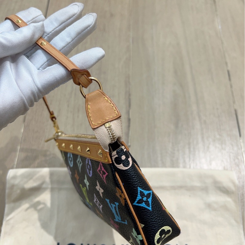 LV村上隆限定黑三彩麻將包 正常使用痕跡 內里乾淨-2