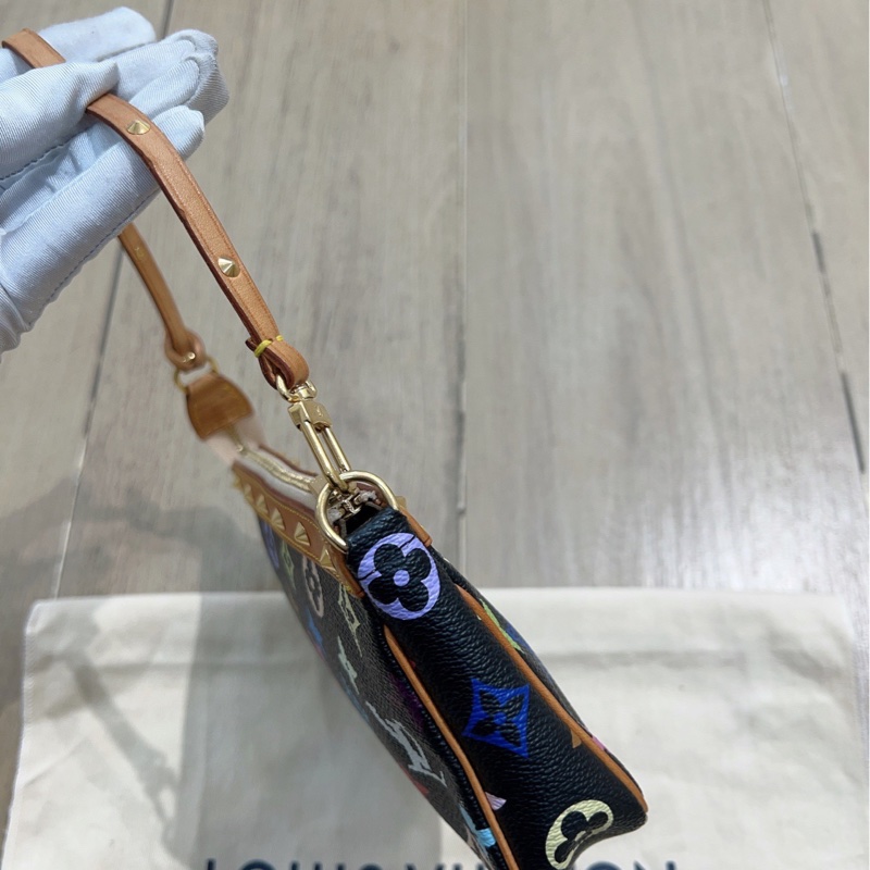 LV村上隆限定黑三彩麻將包 正常使用痕跡 內里乾淨-3